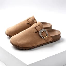 Women Large Size Closed Toe Mules Adjustable Buckle Slip‑on Slippers Ladies Casual Daily Flat Slides For Outdoor Walking