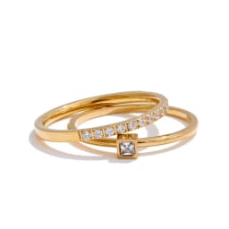 Yhpup 1 Set Size 6789 Delicate Cubic Zirconia Stackable Ring 18K Golden PVD Plated Stainless Steel High Quality Finger Jewelry