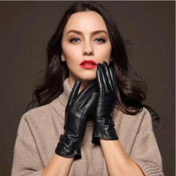 100% High Quality Real Leather Gloves Touch Screen Gloves Women Sheepskin Gloves Thicken Warm Brown Lady Warm Fleece Mittens