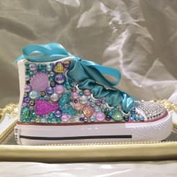 Dollbling Shell Simulation DIY Bling Handmade Shoes Canvas Mermaid Theme Kids High Top Pearls Sneakers Under the Sea Shoes