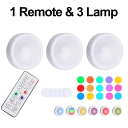 1/3 Pack LED Puck Lights,Color Changing,Battery Operated,IR Remote,Night Light,Wireless Stick on Lights,Under Cabinet Lighting