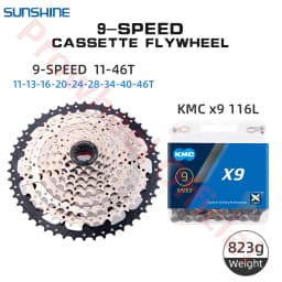 Shimano K7 9Speed Freewheel and Chain Groupset H200 Sunshine 23/25/28/30/32/36/40/42/46/50T Cassette HG53/KMC X9 Chain 9V Kit