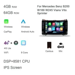 DSP Carplay 8" Android 12.0 128GB+8G car Radio autoradio multimedia For Mercedes Benz W169 W245 Viano Vito Sprinter B200 Crafter