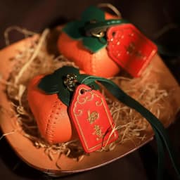 CRAZYSMITH Handmade Genuine Leather Bag Charm Persimmon Keychain Purse Charms Bag Pendant for Handbags Gift Bag Accessories