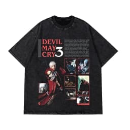 Devil May Cry 3: Dante's Awakening Vintage-Wash Graphic T-Shirt: Double-Sided Design Featuring Dante Character Art & Game Title