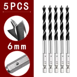 3/4/5/7PCS 1/4" Hex Shank Three-point Woodworking Special Drill Bit 3.0mm-10mm HSS Perforating Electric Drill Rotary Head