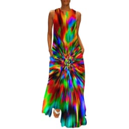 Retro Psychedelic Op Art Dress Black White Circles Night Club Maxi Dress Street Wear Bohemia Long Dresses Summer V Neck Vestidos
