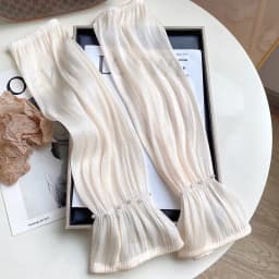 Women Summer Ice Silk Sunscreen Long Sleeves Fingerless Gloves Elegant Pearl Decoration High Elasticity Thin Driving Cycling