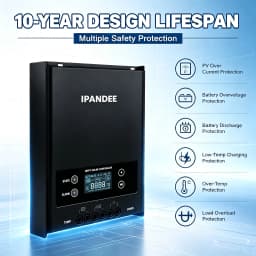 IPANDEE 60A MPPT Solar Charge Controller 12V 24V 36V 48V Auto, 99.9% Efficiency 200V Max PV Input, APP Monitoring Support Solar Panel Regulator for Lithium/Lead-Acid LCD Display RV Off-Grid