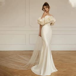 Elegant Off The Shoulder Handmade Flower Satin Mermaid Wedding Dresses Custom Made 2023 Rode De Morrie