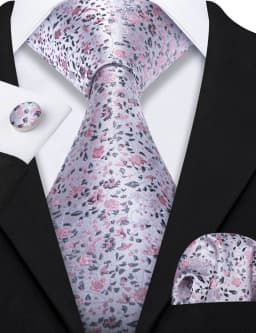 Elegant Spring Style Flower Men Tie Set Casual Wedding Business Necktie Hanky Cufflinks 3PCS Suit Accessories Mint Green Pink