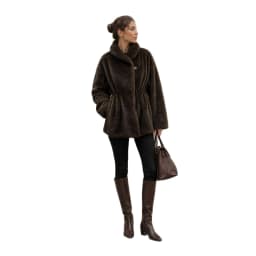 Women Faux Mink Fur Coats Solid Fur Jackets Cotton Linen Turn Down Collar Long Sleeves Single Breasted Cinched Waist 2026 Winter