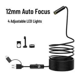 Auto Focus Endoscope 12MM 5MP Cameras Borescope For Car Pipe Inspection 1080p Mini Camera 4 Led Cables For Android And PC