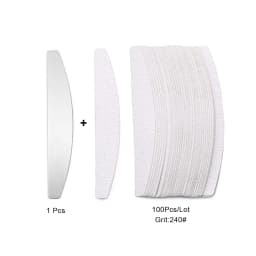 100 Pcs/Lot Replacement Nail Files 80/100/180/240 Grit Half Moon Grey Sandpaper Pads With Metal Handle Removable Durable Files