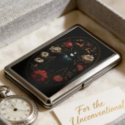 Multi-function Card Holder with Easy Snap Art Deco Illustration Versatile Metal Cigarette Case Vintage-Style Gift for Him & Her