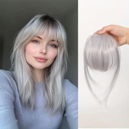 Women's Straight Synthetic Hair Extensions with Layered Bangs Side-Swept Bangs Natural-Looking Hairpiece for Versatile Styling
