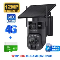 INQMEGA 12MP 60X Optics Zoom Dual Screen 4G /WIFI Solar Camera Securty Outdoor PIR Human Detection Color Night Vision UBOX APP