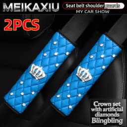 Soft Leather Diamond-Encrusted Crown Car Shoulder Guard 1PC/2PCS Safety Belt Decoration Shiny Accessory for Women's Cars