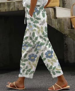 Ladies New Hot Plus Size Printed Simple Roll-up Casual Pants Streetwear Women PantsNine-minute Pants Breathable CoolSummer