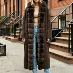 New Luxury Winter Real Natural Fox Fur Collar Woolen Blends Knit Long Overcoats Women Loose Warmth Cashmere Fur Jacket