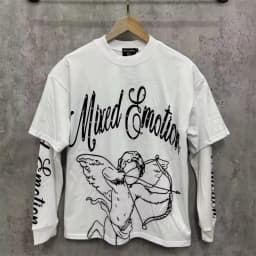 Mixed Emotion Angel Print Splicing Long Sleeves T Shirt Men Women Classic Letters Logo Rhinestone T-Shirts Long Sleeve