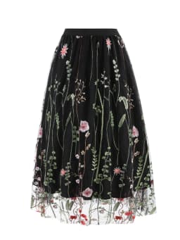 Tonval Floral Embroidered Mesh Overlay Lined Long Skirt Elastic Waist Women Elegant Festival Outfit Summer Vintage Skirts
