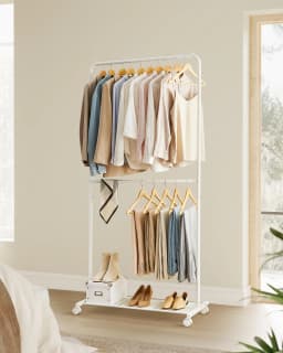 SONGMICS Clothes Rack, Double-Rod Clothes Rail on Wheels, Metal Clothing rail for Bedroom, 91 cm Long Hanging Rail