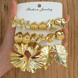 8 Pairs Gold Color Exaggerated Earrings Set For Women Fashion Bow Flower Leaf Stud Hoop Earrings Party Daily Wear Jewelry Gifts
