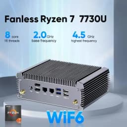 Topton FU02 Fanless Mini PC AMD Ryzen 7 7730U 5825U R5 5625U 4500U Gaming Computer Dual LAN Firewall 2*HDMI2.0 NVMe DDR4 WiFi6