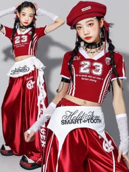 Girls Jazz Dance Performance Outfit Red Pants Set Children's Street Dance Show Costume Trendy Girls' Clothing Stage Performance