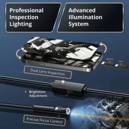 [8mm Single-Lens] Endoscope Camera with Adjustable Light,1920P , Semi-Rigid Cable Snake Borescope for iPhone, iPad, Samsung