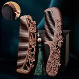 Wood Exquisite Carving Lotus Comb Anti-Static Beard Comb Handicraft Hair Styling Gift's Gift Natural Sandalwood Combs Solid