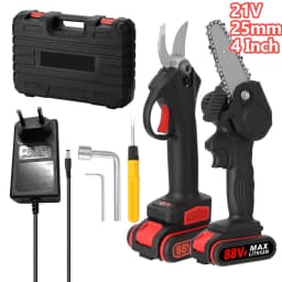 6inch 21V Electric Chainsaw and 25mm Cordless Pruning Shear Set Wood Splitting Cutting Machine Kit Handheld Woodworking Tool