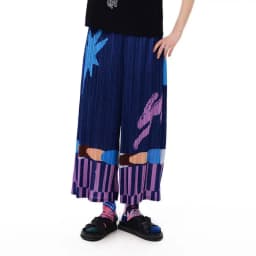 Pleated summer new FUN series elastic waist pocket fun printing casual straight-leg pants women trousers