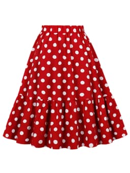 2024 Elegant Flower Dot Printed Casual Party Elastic Waist Knee length Skirt for Women