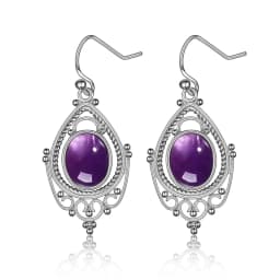 925 Sterling Silver Oval 8*10mm Natural Labradorite Earrings Vintage Ethnic Jewelry for Women Gift