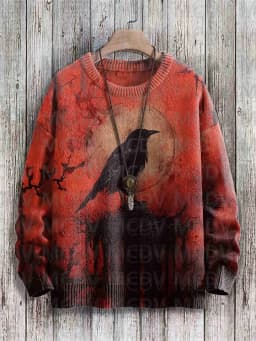 Raven Crow Art Pattern Print Casual Knit Pullover Sweatshirt Men's For Women's Pullover