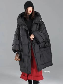Janveny 2026 Newest Winter Loose Long Puffer Jacket Women Hooded 90% White Duck Down Coat Female Fluffy Warm Down Parka Outwear