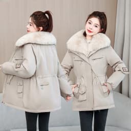 2026 New Women Winter Jacket Slim Mid Long Coat Casual Parkas Big Fur Collar Fleece Liner Outwear Female Snow Warm Cotton Coats