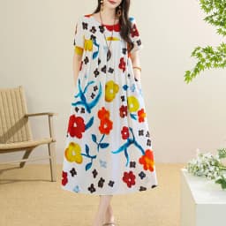 New 2025 Summer Dress For Women Plus Size Dress Casual Short Sleeve Boho Vintage Print Long Maxi Dress Beach Women Clothing