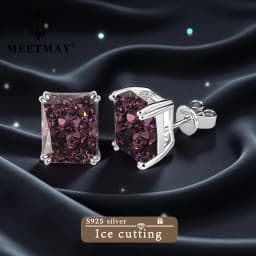 Bocarman Ice Cut Zircon Stud Earrings S925 Silver Paraiba Tanzanite Blue Mint Green Rectangular Multicolor Women Fine Jewelry