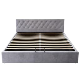KOMHTOM Grey Velvet Upholstery bed Buttoned Headboard Hydraulic Storage Slatted