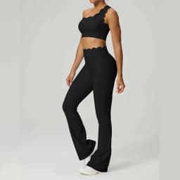 Women Yoga Set 2 Piece High Elastic Slim Fit High Waist Leggings Gym Tops Tummy Control Booty Lifting Workout Activewear