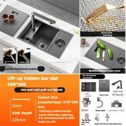 Cup Washer Hidden Bar Sinks With Lid MultifunctionalStainless Steel Kitchen Sink Single Slot Undermount Bowl