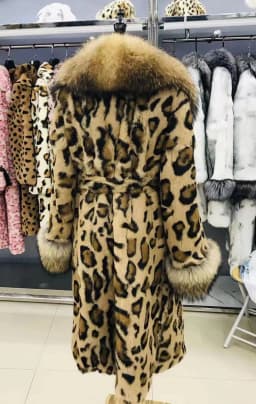 Leopard Print Real Rabbit Fur Coat for Women Long Thickened Warm One-Piece Autumn Winter Fashion with Fox Fur Collar