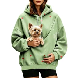 Women Fall And Winter Hoodie With Pet Pouch Oversized Pocket Colorful Print Sweatshirt For Dogs And Long Length Zippe Hoodie