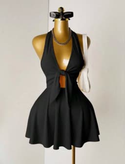Women Halter Deep V Front Tie Cut Out Mini Dress 2026 Summer Y2K Night Club Party Flare Skirt Dresses