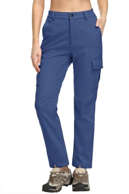 TACVASEN Womens Winter Skiing Hiking Softshell Pants Snowboard Cargo Pants Waterproof Windproof Multi-Pockets Fleece Lined Trous