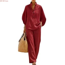 Two Piece Set for Women Spring Outfits 2026 Summer Fashion Casual Button Down Shirt Wide Leg Pants Lounges Set