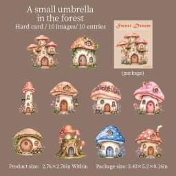 Journal GO 10pcs Fairy Tale Forest House Stickers, Vintage Mushroom Teapot Cottage Decal for Scrapbooking Journaling & Craft DIY